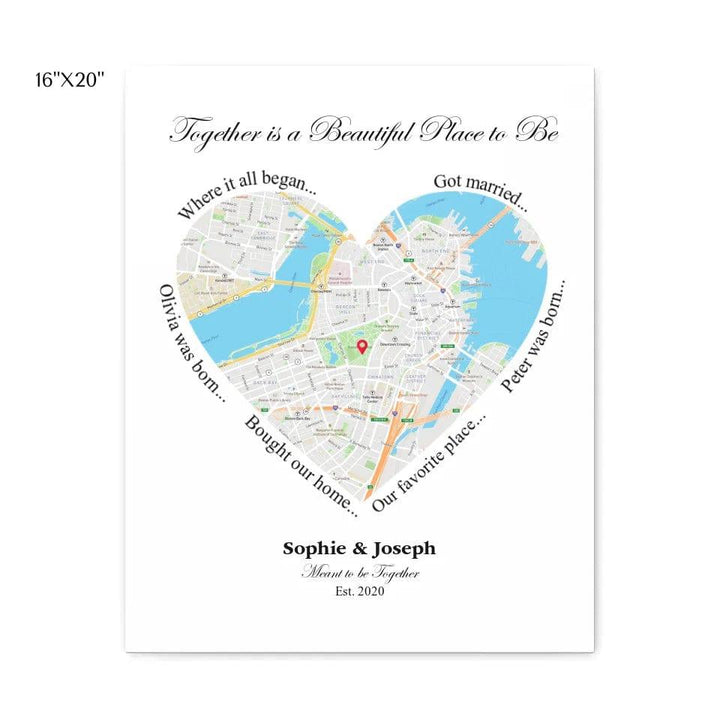 Custom Heart Shaped Single Location Map - ARTFULANE