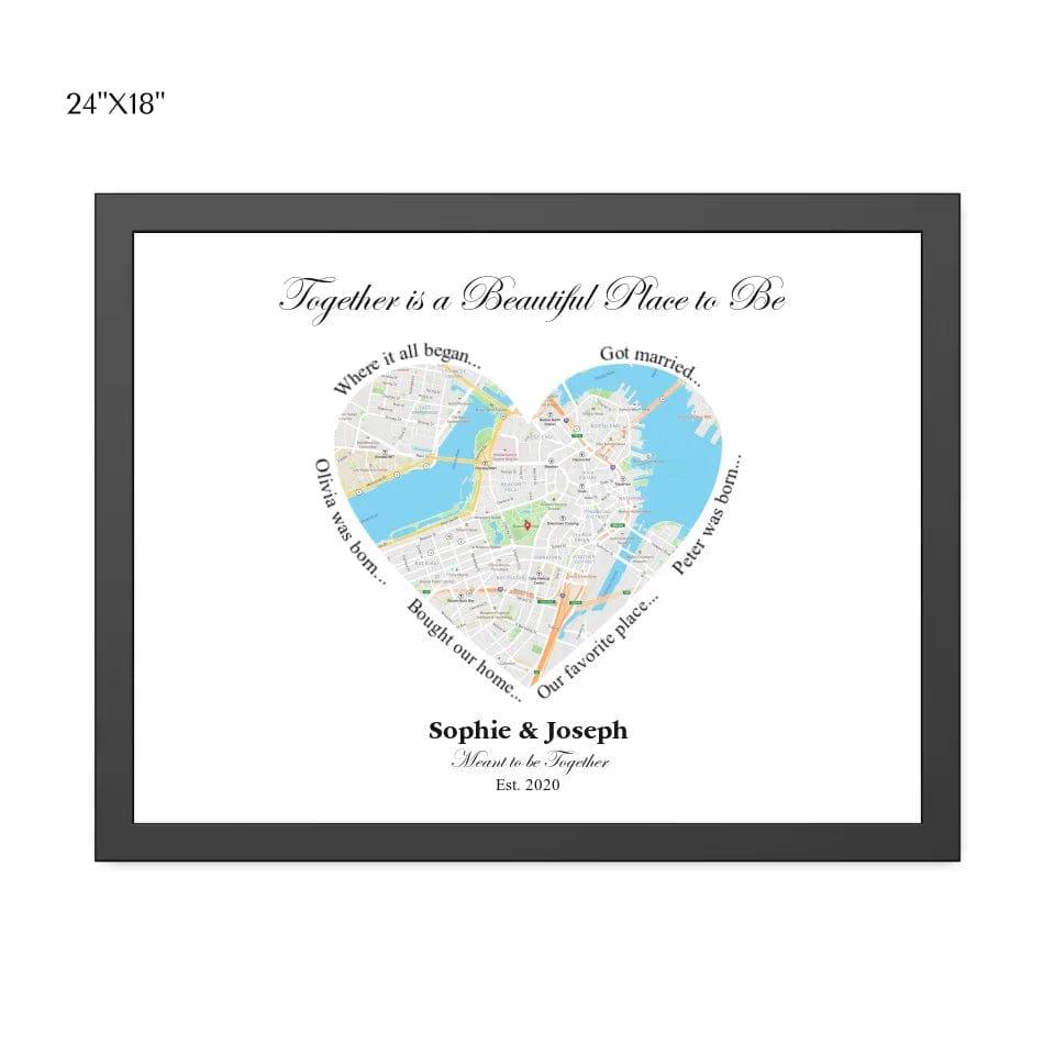 Custom Heart Shaped Single Location Map - ARTFULANE