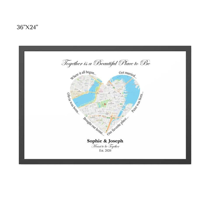 Custom Heart Shaped Single Location Map - ARTFULANE