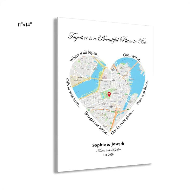 Custom Heart Shaped Single Location Map - ARTFULANE