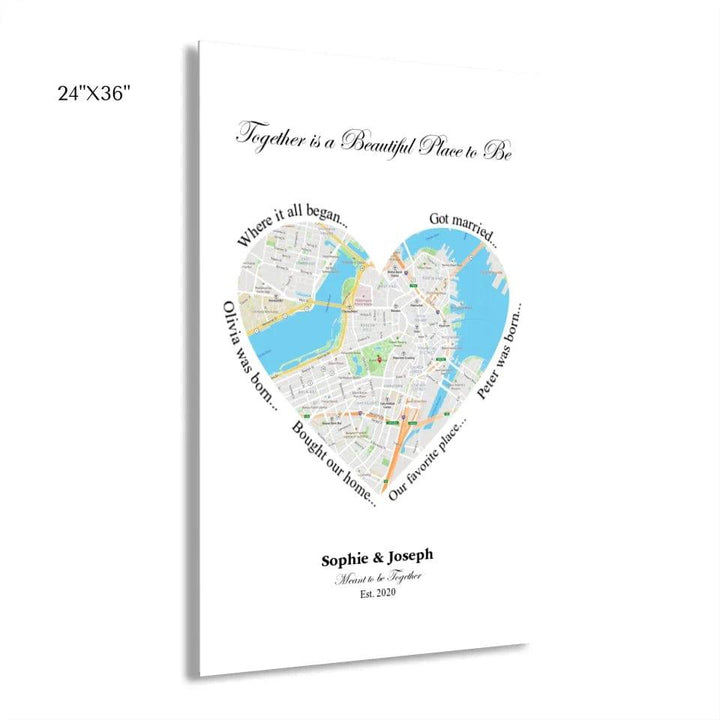 Custom Heart Shaped Single Location Map - ARTFULANE