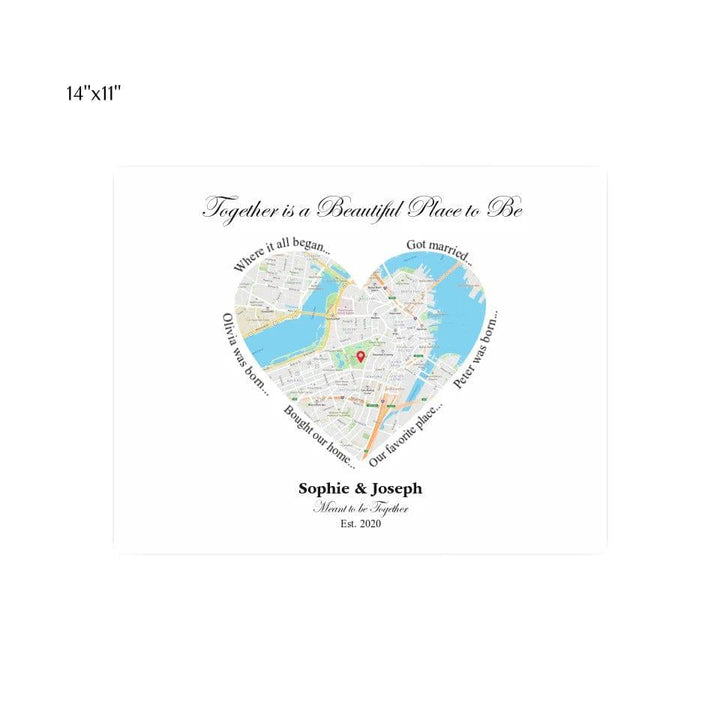 Custom Heart Shaped Single Location Map - ARTFULANE