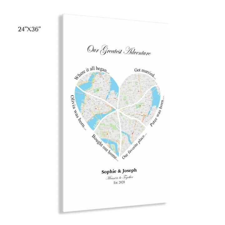 Custom Heart Shaped Six Location Map - ARTFULANE