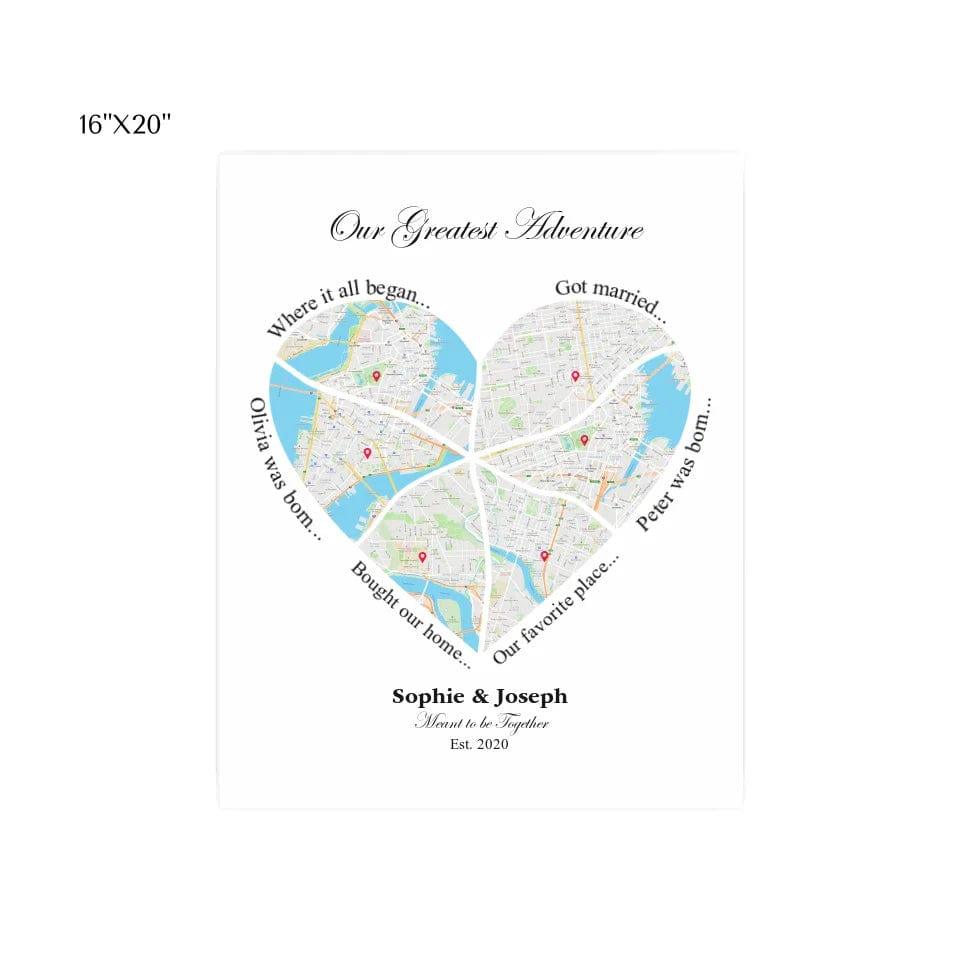 Custom Heart Shaped Six Location Map - ARTFULANE