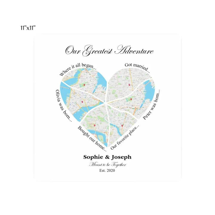 Custom Heart Shaped Six Location Map - ARTFULANE