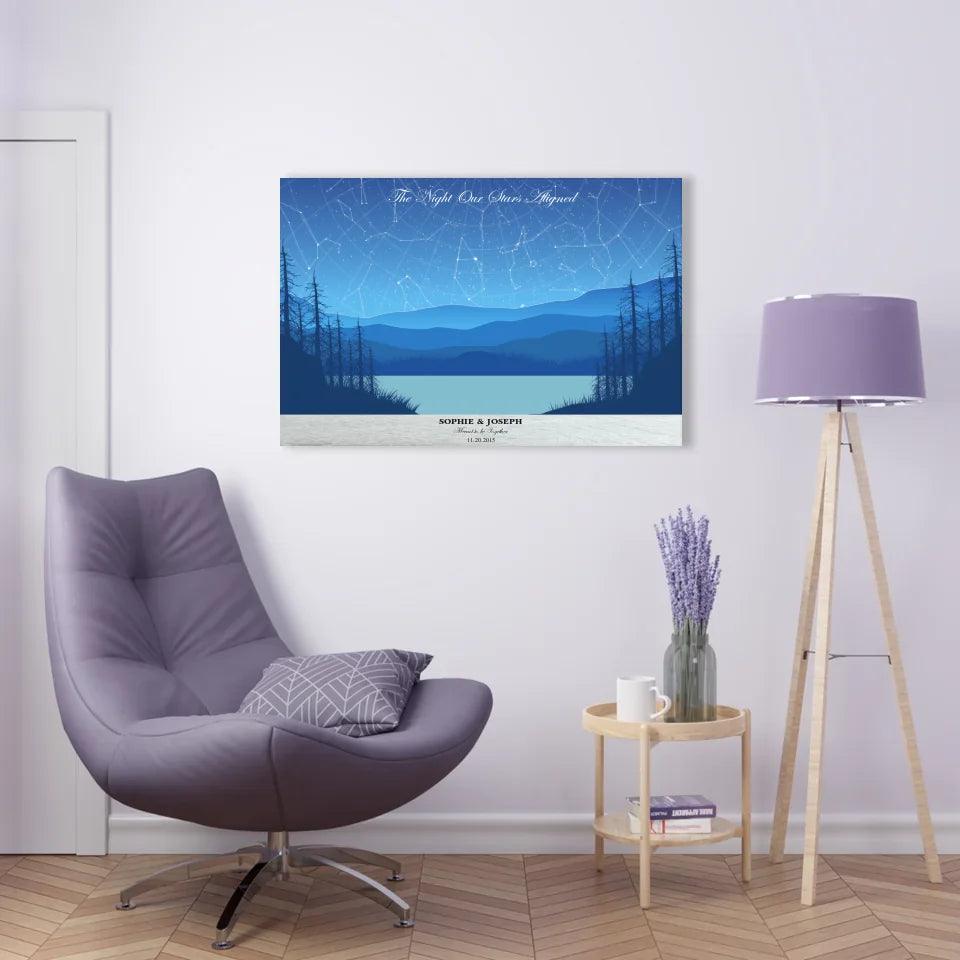 Custom Light Blue Landscape Star Map - ARTFULANE