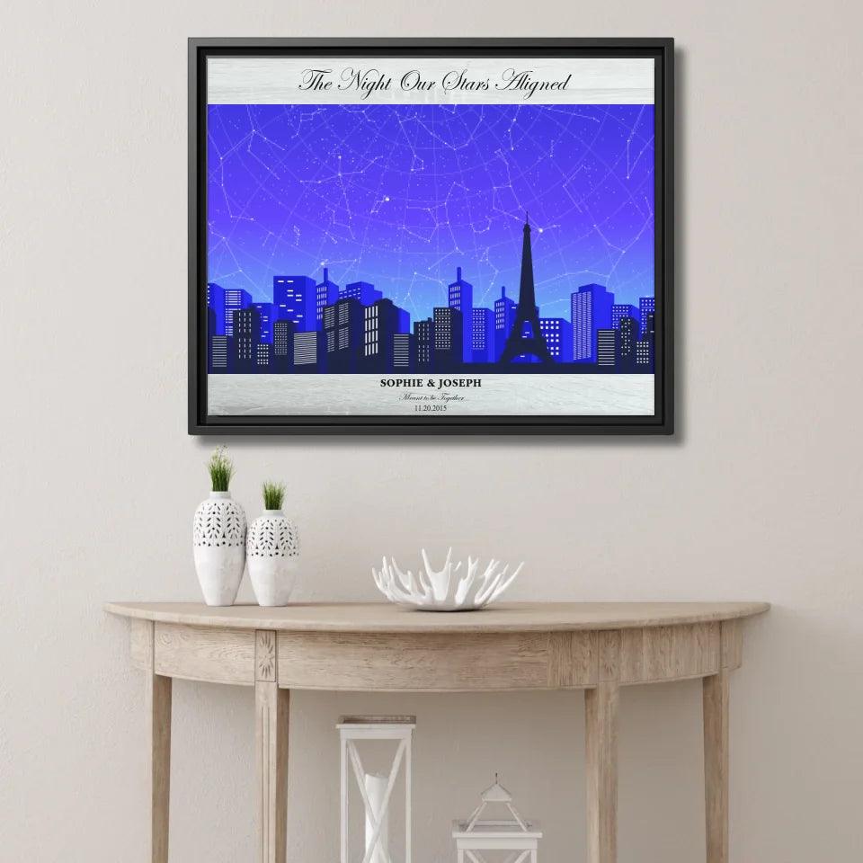 Custom Blue Paris Cityscape Star Map - ARTFULANE