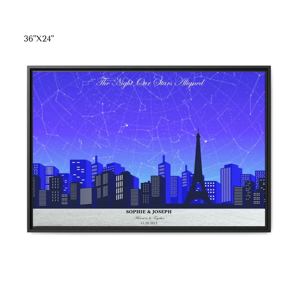 Custom Blue Paris Cityscape Star Map - ARTFULANE