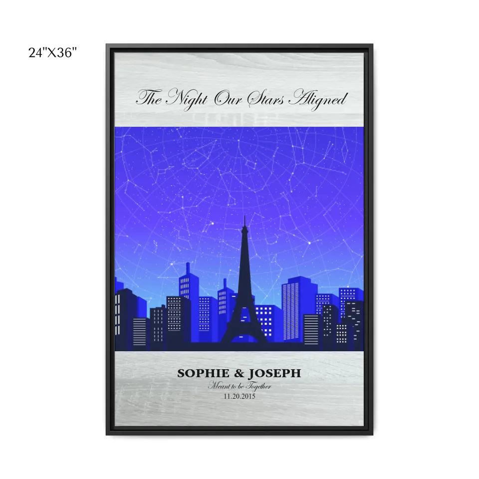 Custom Blue Paris Cityscape Star Map - ARTFULANE