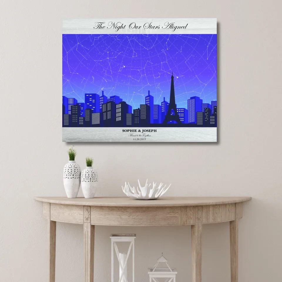 Custom Blue Paris Cityscape Star Map - ARTFULANE