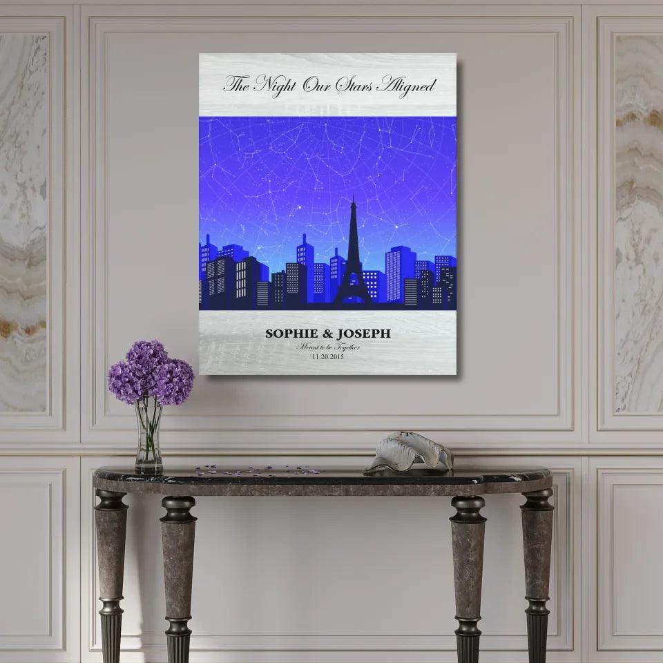 Custom Blue Paris Cityscape Star Map - ARTFULANE