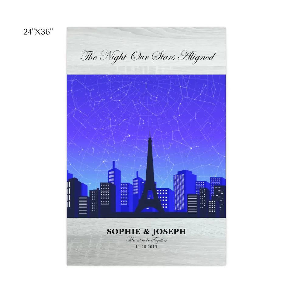 Custom Blue Paris Cityscape Star Map - ARTFULANE