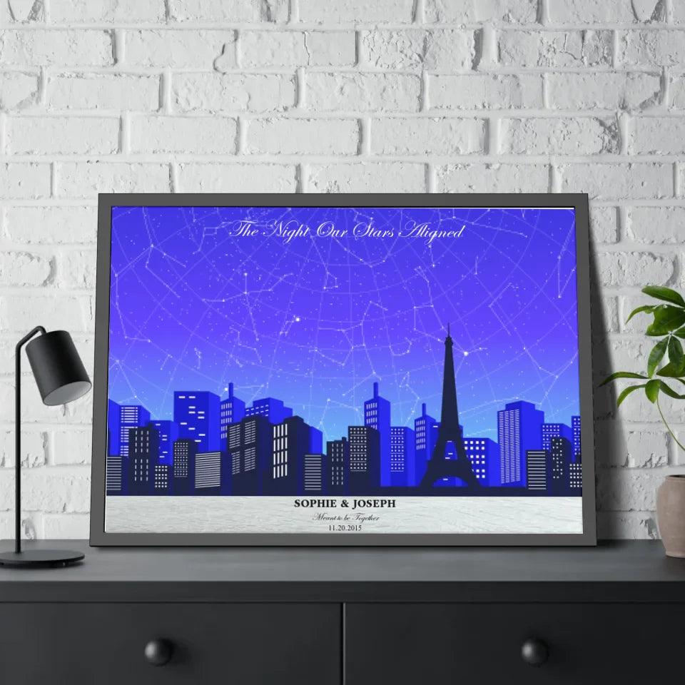 Custom Blue Paris Cityscape Star Map - ARTFULANE