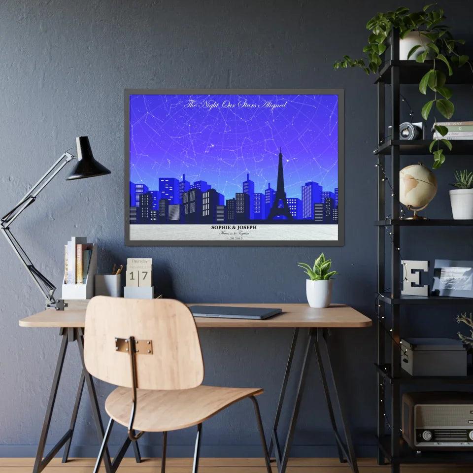 Custom Blue Paris Cityscape Star Map - ARTFULANE