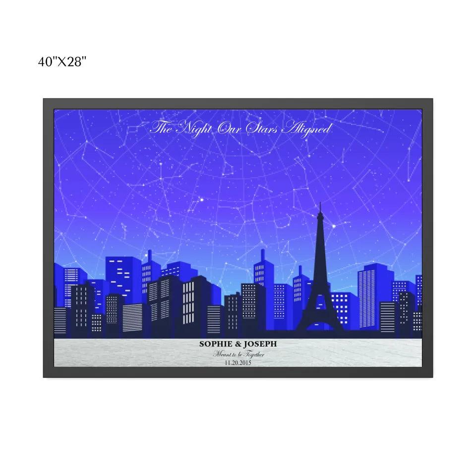 Custom Blue Paris Cityscape Star Map - ARTFULANE