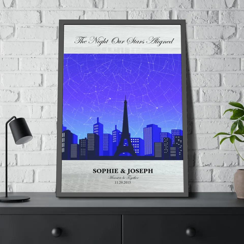 Custom Blue Paris Cityscape Star Map - ARTFULANE