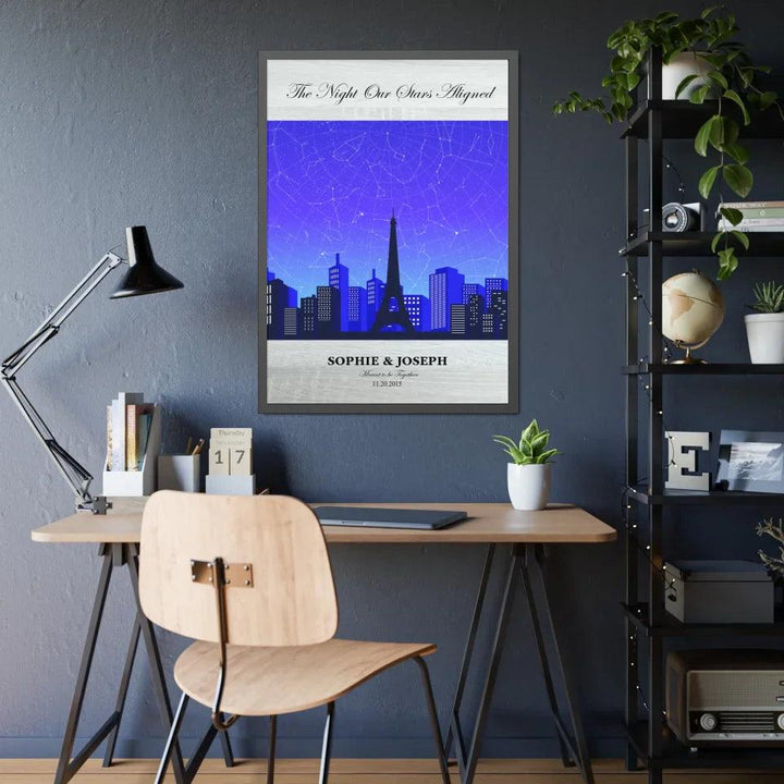 Custom Blue Paris Cityscape Star Map - ARTFULANE