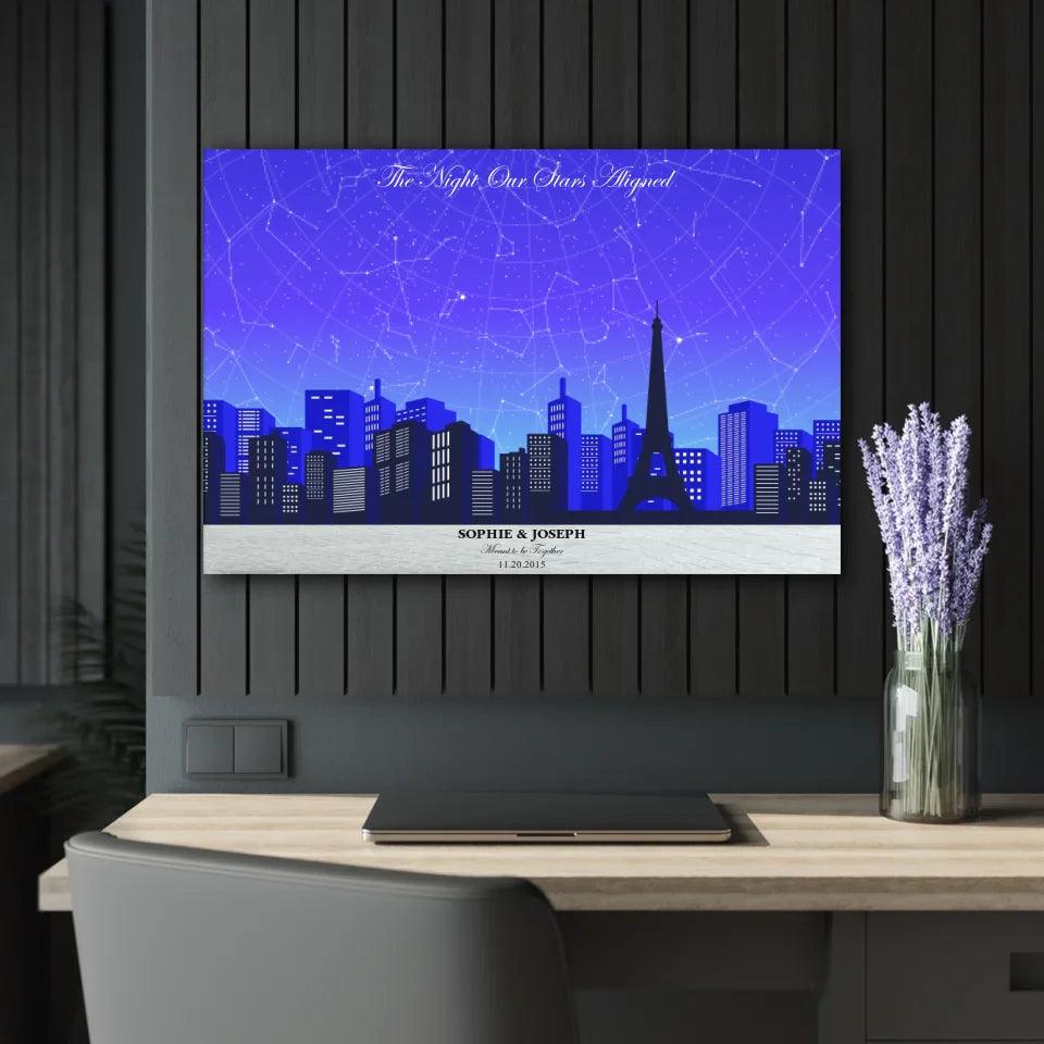 Custom Blue Paris Cityscape Star Map - ARTFULANE