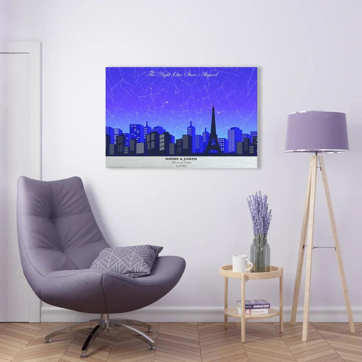 Custom Blue Paris Cityscape Star Map - ARTFULANE