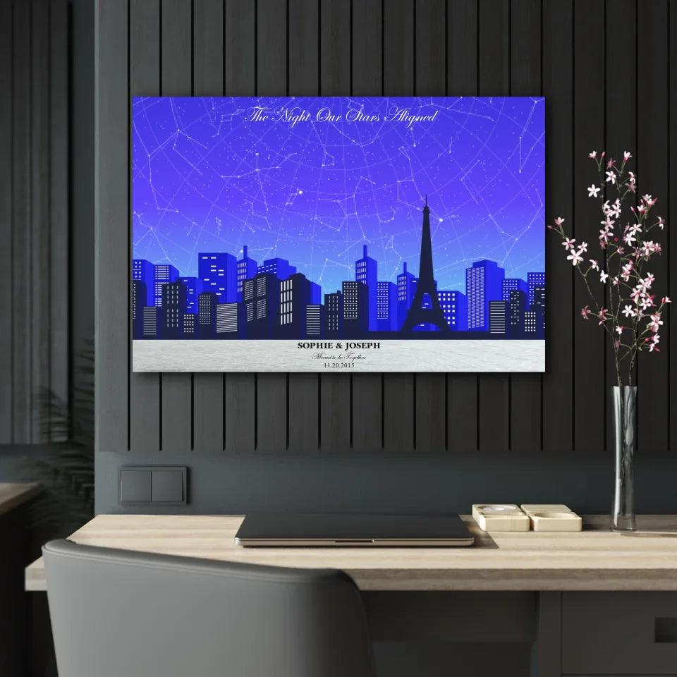 Custom Blue Paris Cityscape Star Map - ARTFULANE