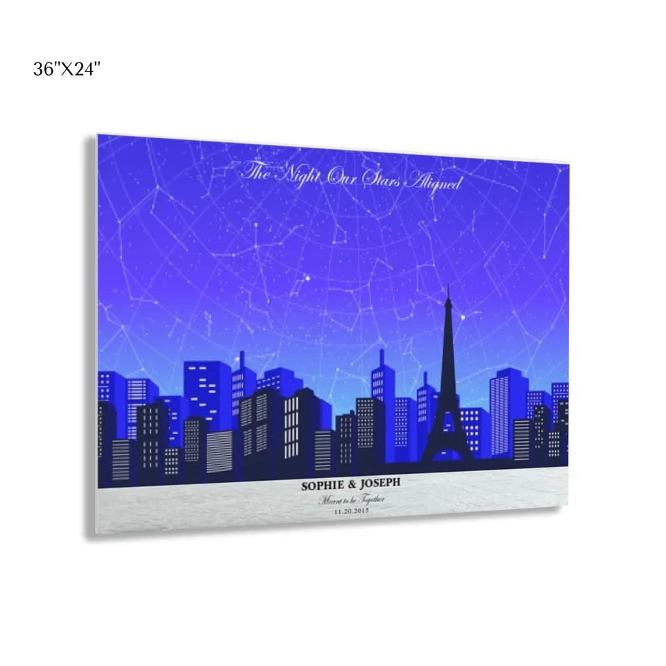 Custom Blue Paris Cityscape Star Map - ARTFULANE