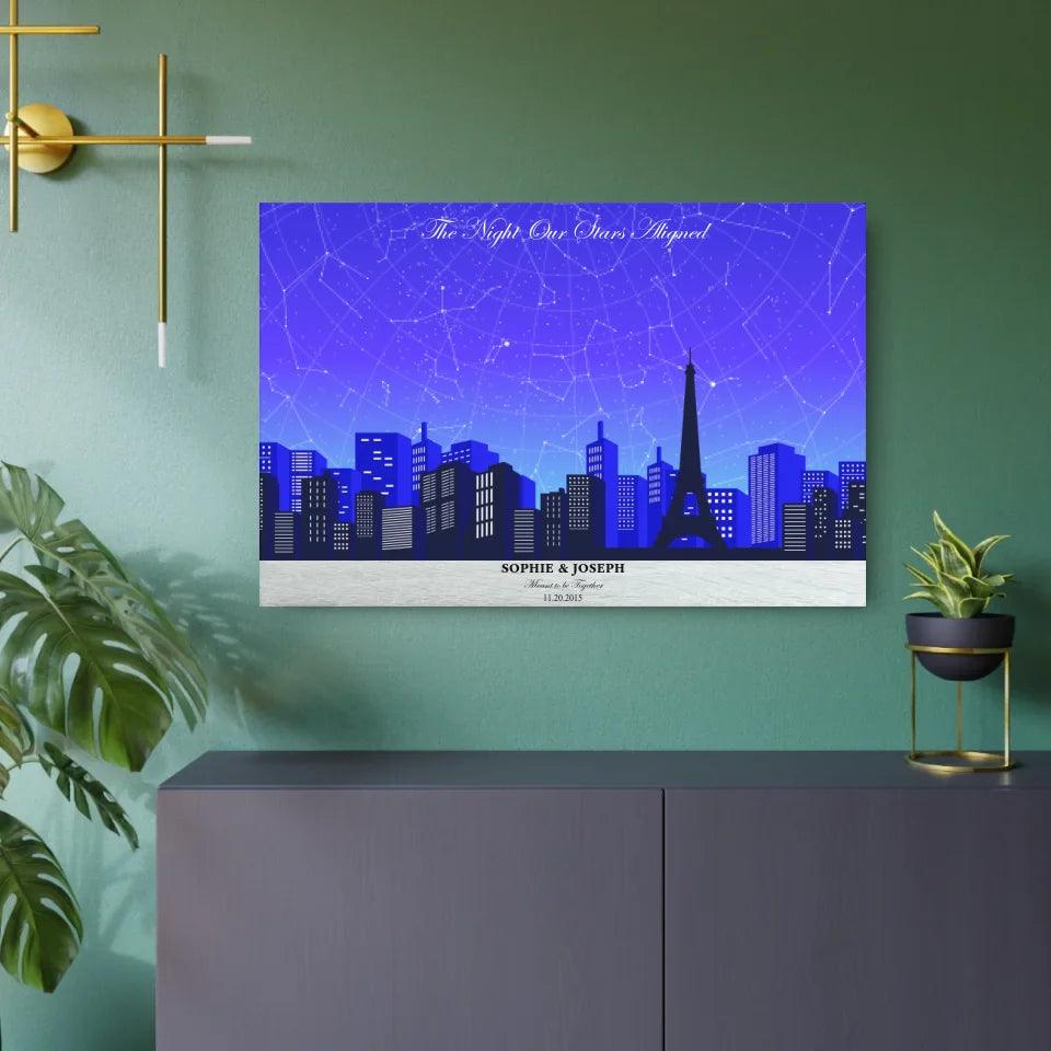 Custom Blue Paris Cityscape Star Map - ARTFULANE