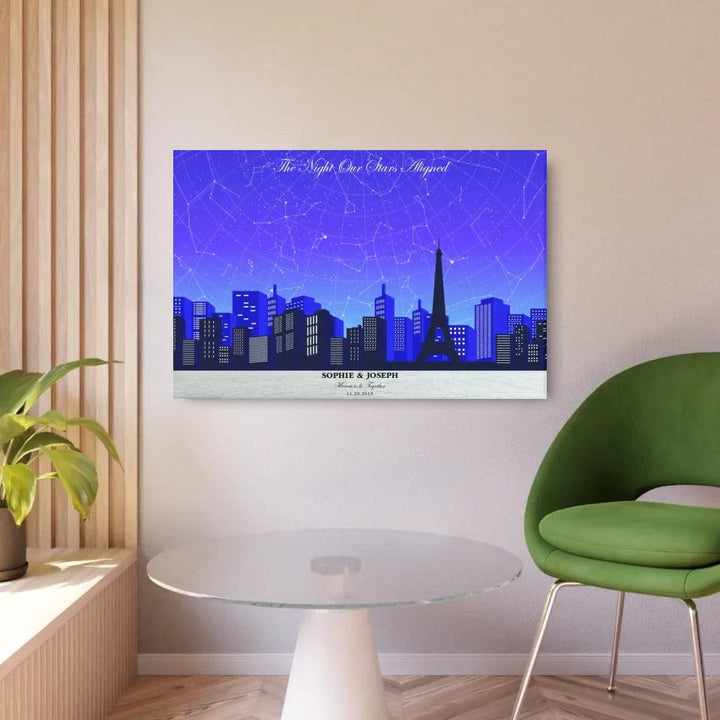 Custom Blue Paris Cityscape Star Map - ARTFULANE