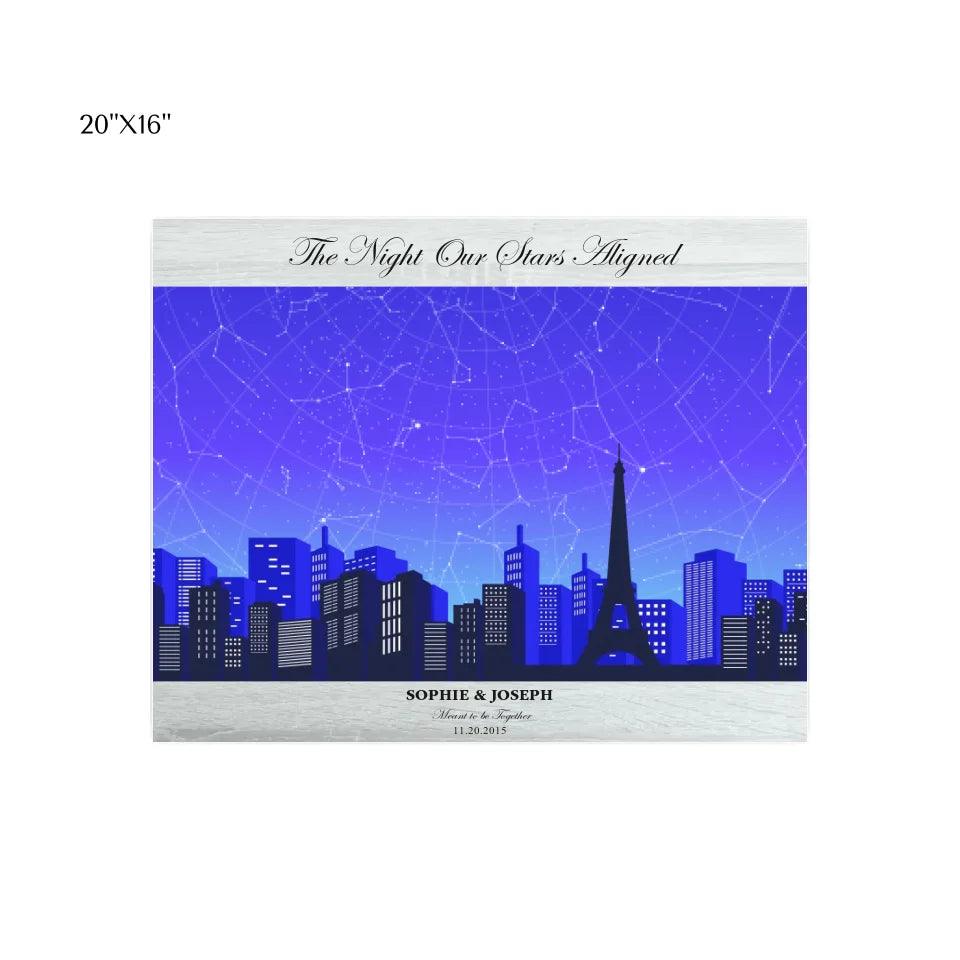 Custom Blue Paris Cityscape Star Map - ARTFULANE