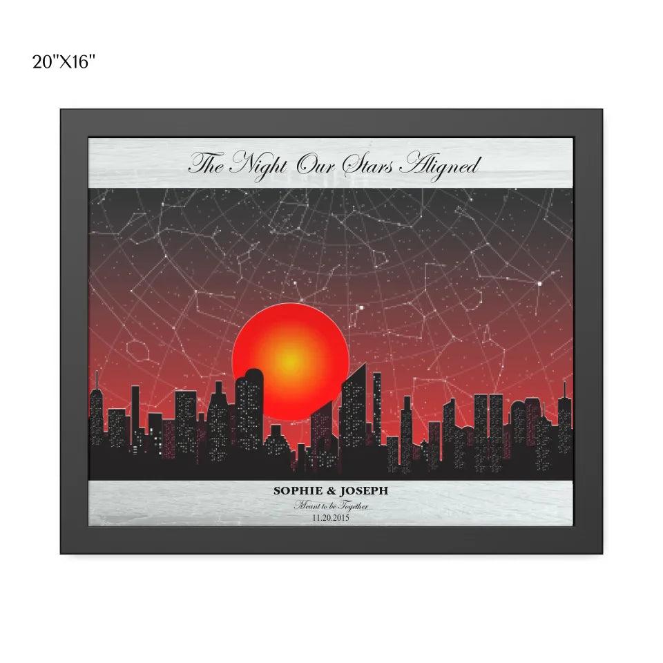 Custom Sunset Cityscape Star Map - ARTFULANE