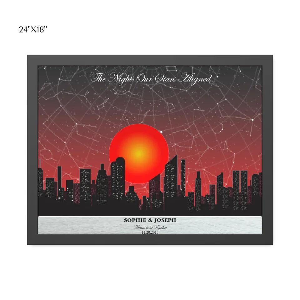 Custom Sunset Cityscape Star Map - ARTFULANE