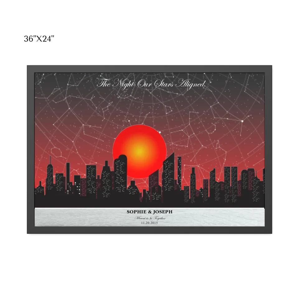 Custom Sunset Cityscape Star Map - ARTFULANE