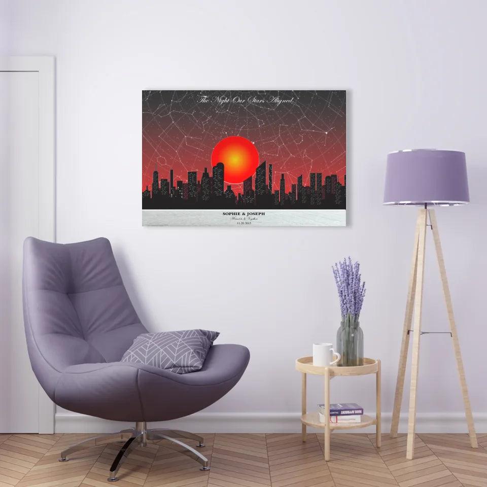 Custom Sunset Cityscape Star Map - ARTFULANE