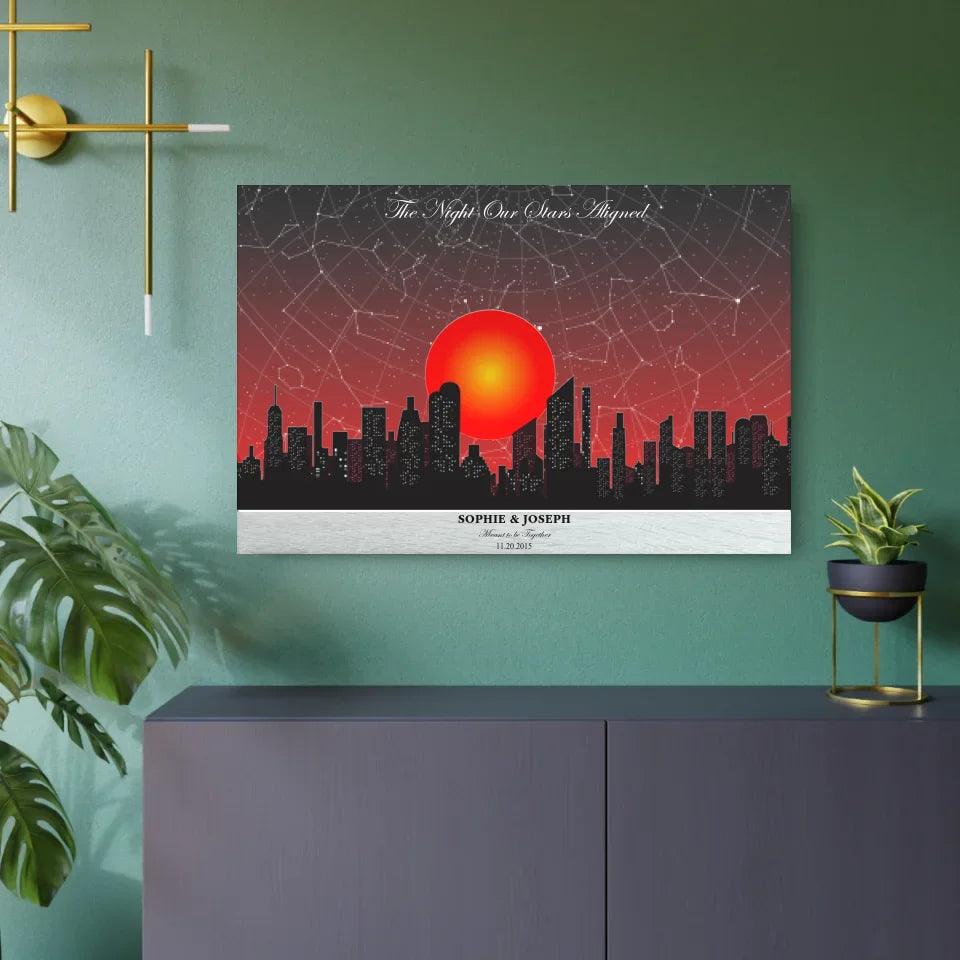 Custom Sunset Cityscape Star Map - ARTFULANE