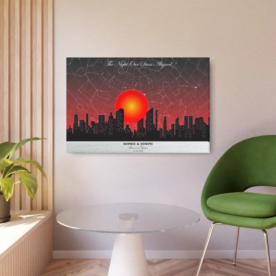 Custom Sunset Cityscape Star Map - ARTFULANE