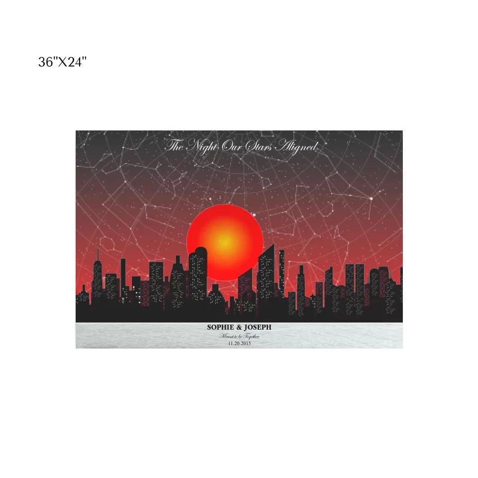 Custom Sunset Cityscape Star Map - ARTFULANE