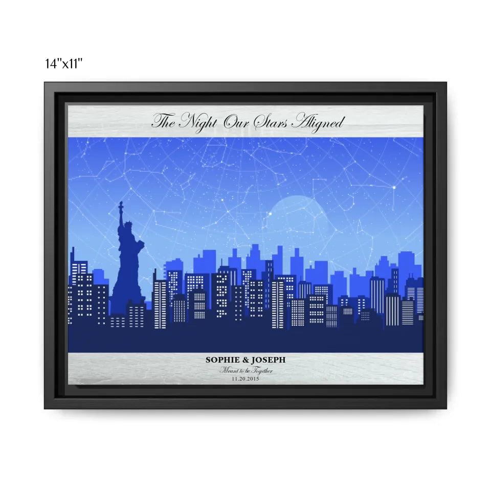 Custom Blue New York Cityscape Star Map - ARTFULANE