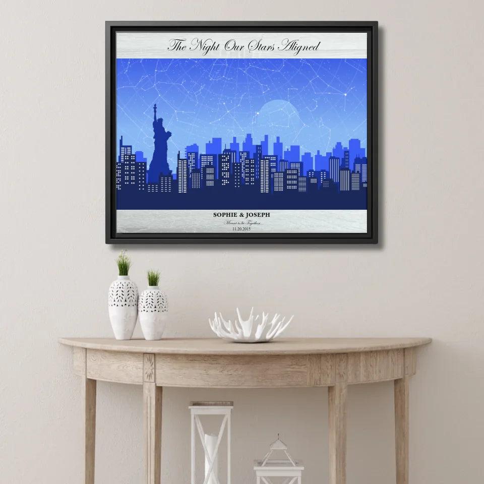 Custom Blue New York Cityscape Star Map - ARTFULANE