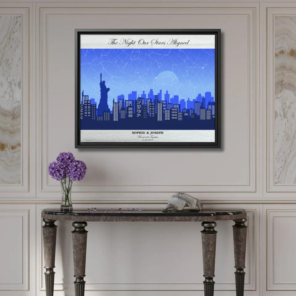 Custom Blue New York Cityscape Star Map - ARTFULANE