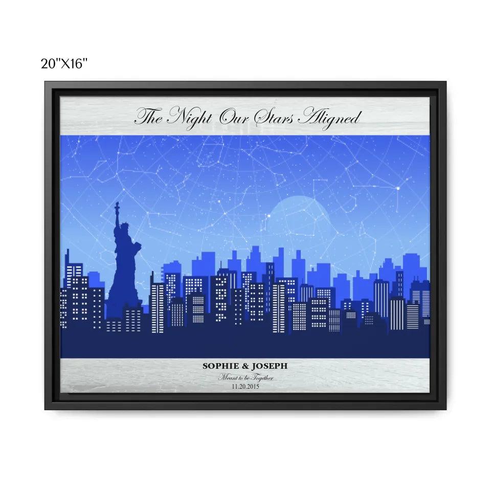 Custom Blue New York Cityscape Star Map - ARTFULANE