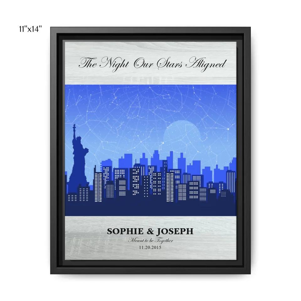 Custom Blue New York Cityscape Star Map - ARTFULANE