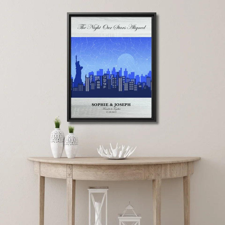 Custom Blue New York Cityscape Star Map - ARTFULANE