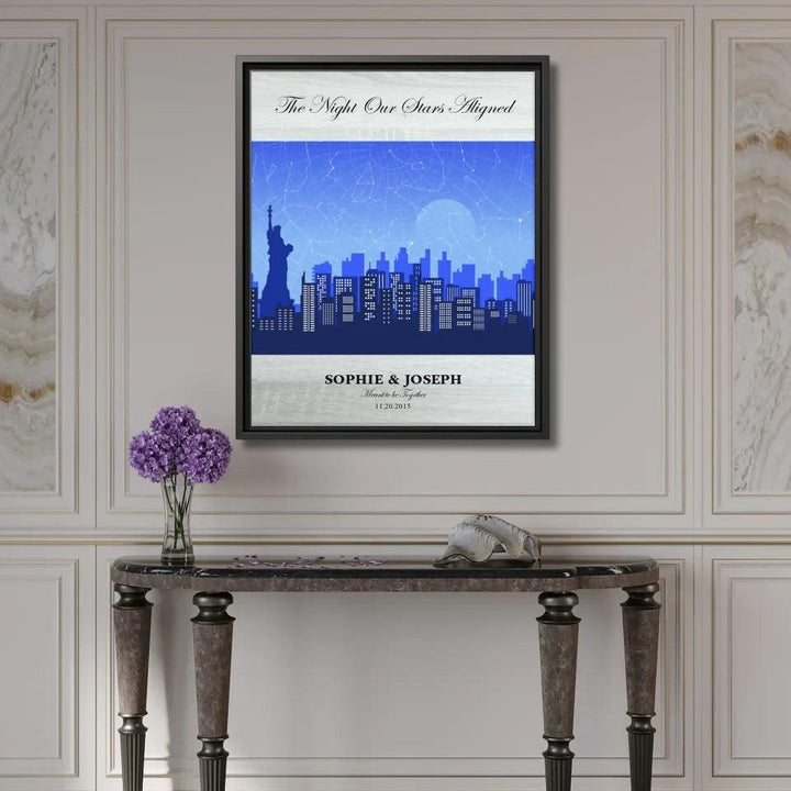 Custom Blue New York Cityscape Star Map - ARTFULANE