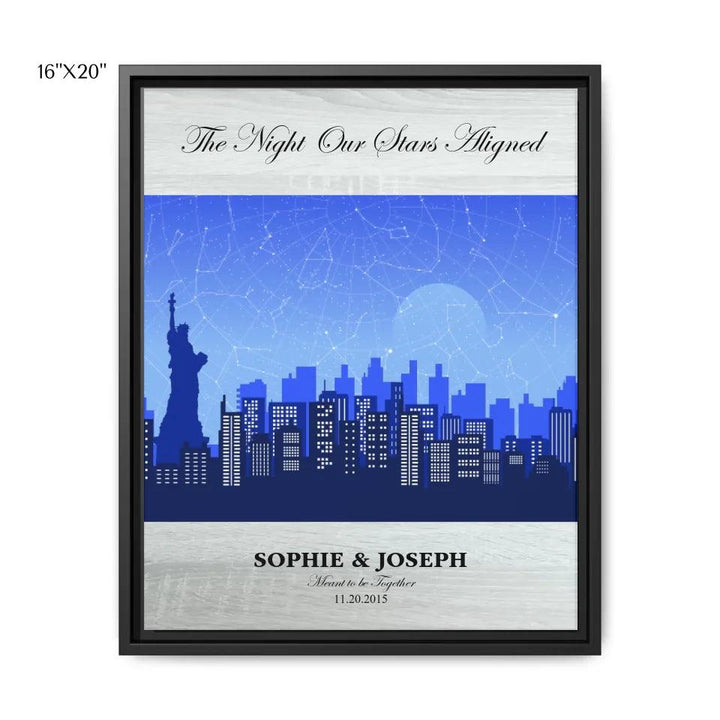 Custom Blue New York Cityscape Star Map - ARTFULANE