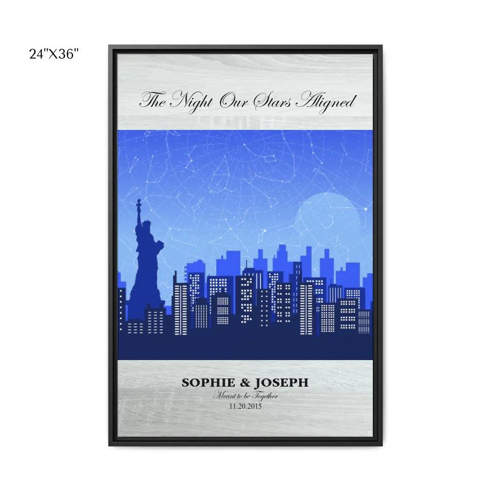 Custom Blue New York Cityscape Star Map - ARTFULANE