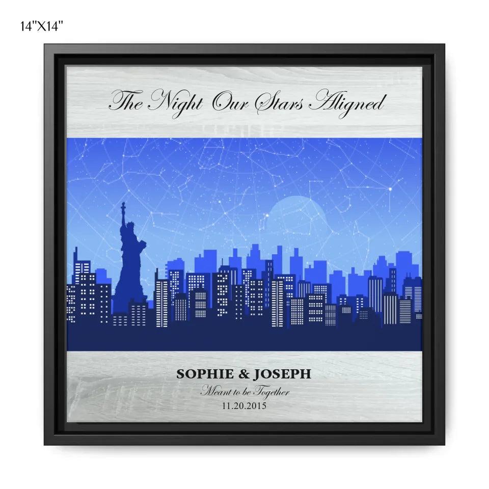 Custom Blue New York Cityscape Star Map - ARTFULANE