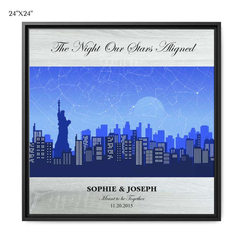 Custom Blue New York Cityscape Star Map - ARTFULANE