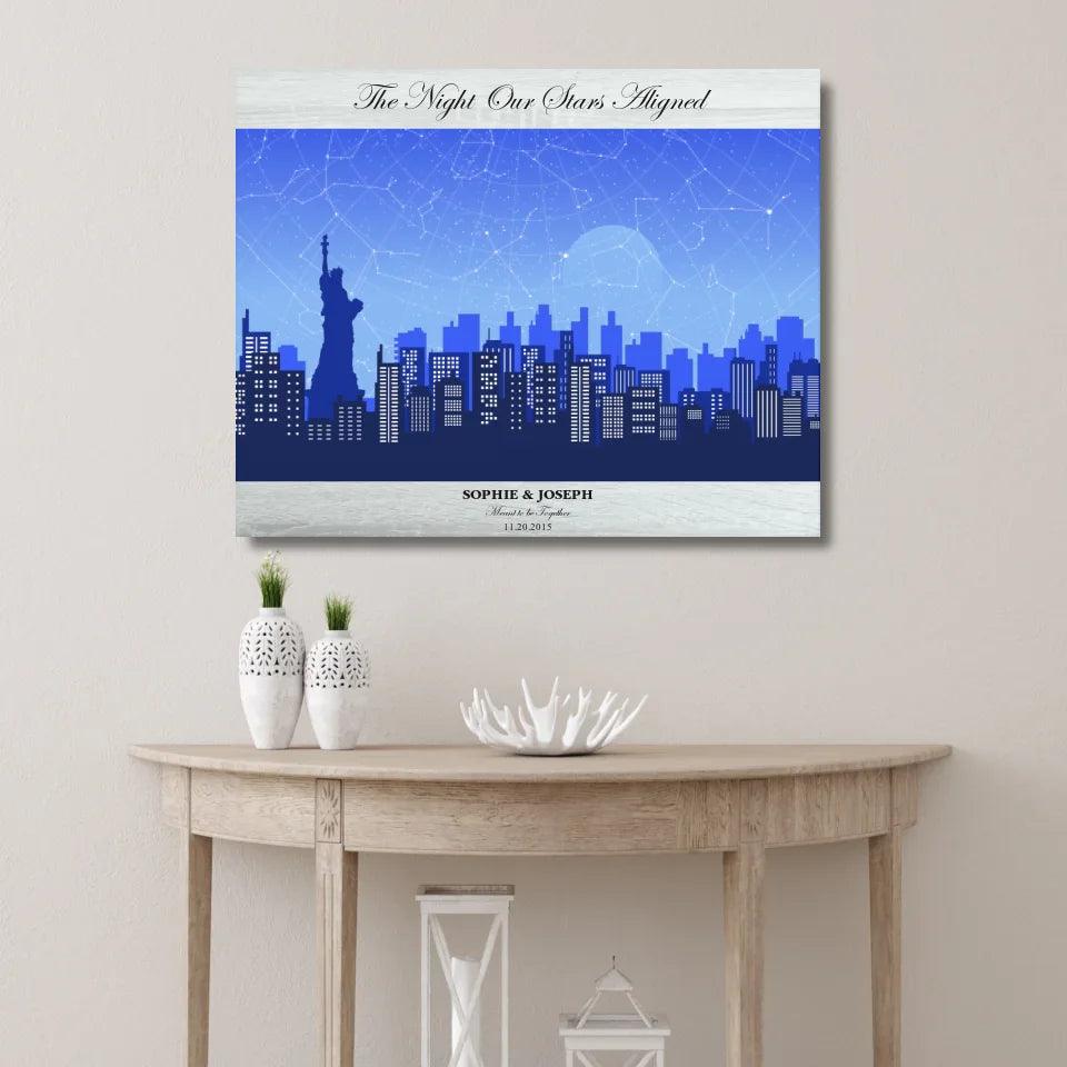 Custom Blue New York Cityscape Star Map - ARTFULANE