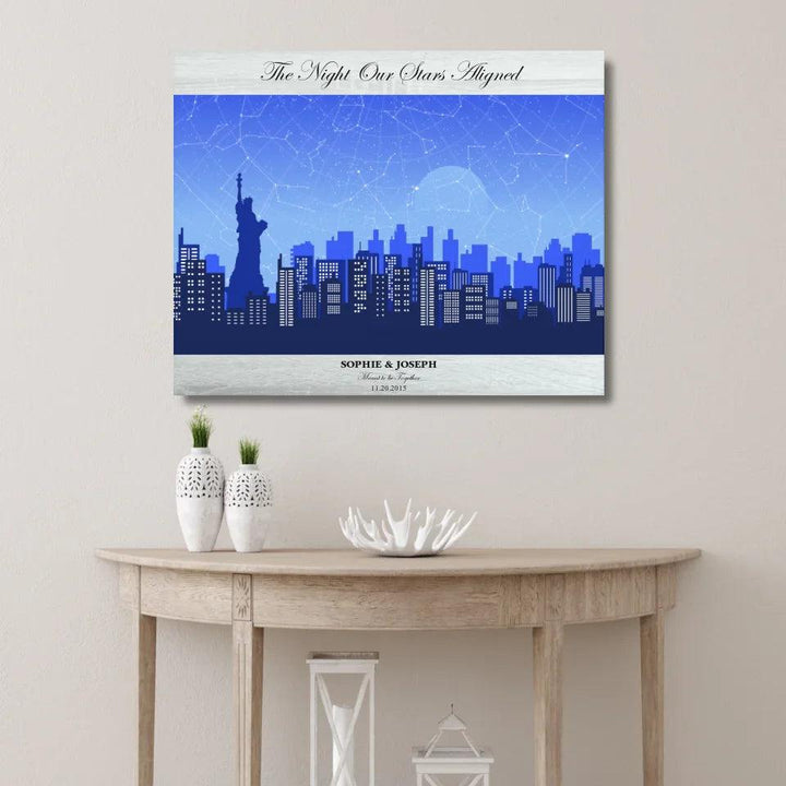 Custom Blue New York Cityscape Star Map - ARTFULANE