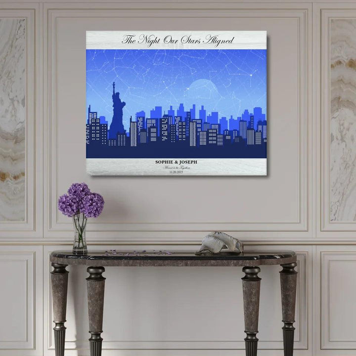 Custom Blue New York Cityscape Star Map - ARTFULANE