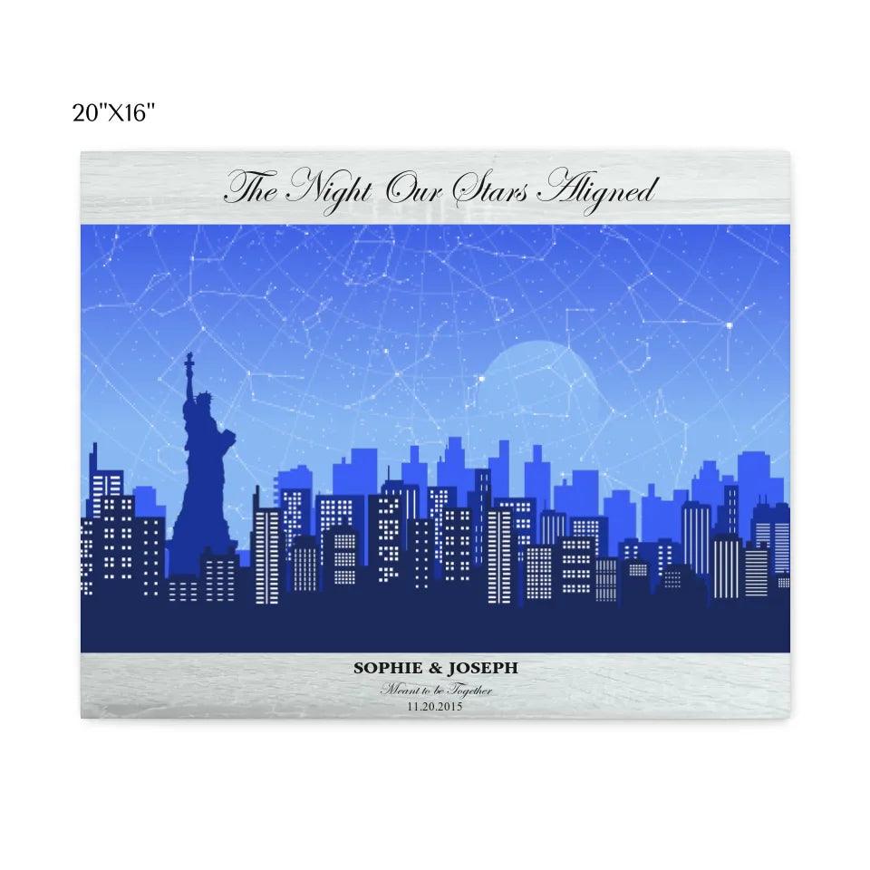 Custom Blue New York Cityscape Star Map - ARTFULANE